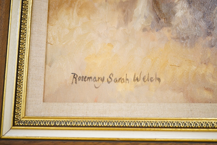 Rosemary Sarah Welch (b.1946), Study of three shire horses, signed, oil on canvas, 59 x 75cm